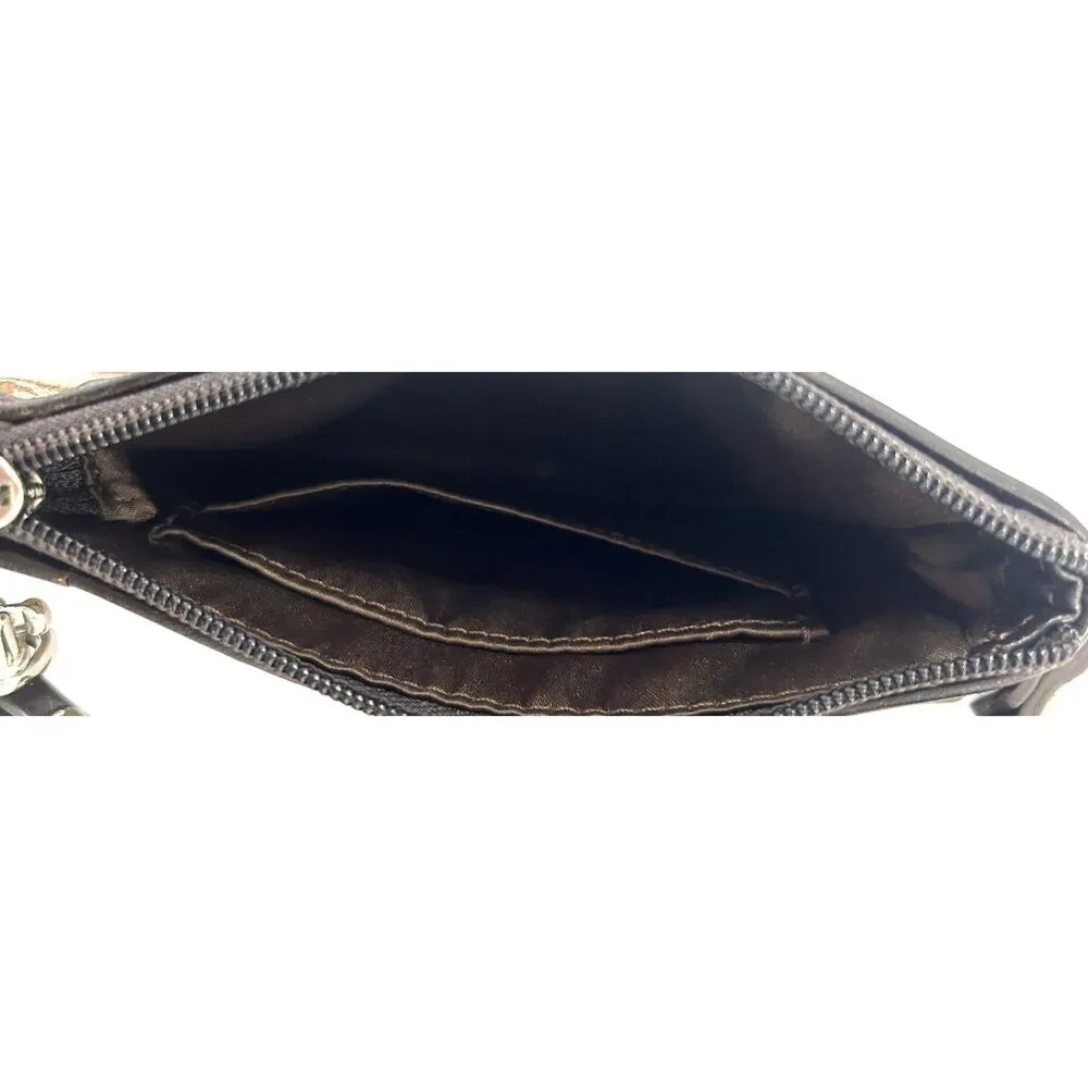 COACH Vintage Signature Canvas Small Wristlet - Khaki Brown & Black Leather